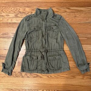 Max Jeans Women's Small Green Utility Jacket Military Drawstring Cinched Waist